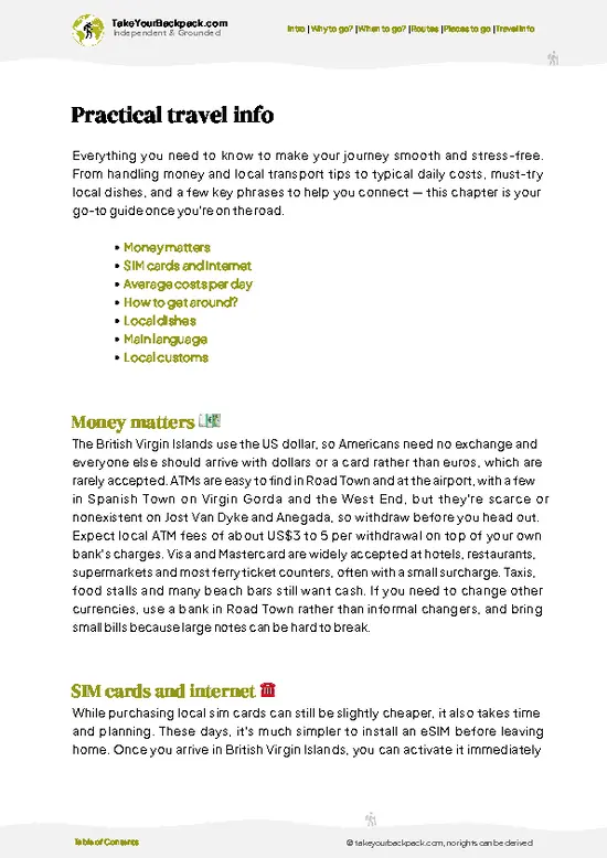 example page 7 from our offline Travel Guide for British Virgin Islands
